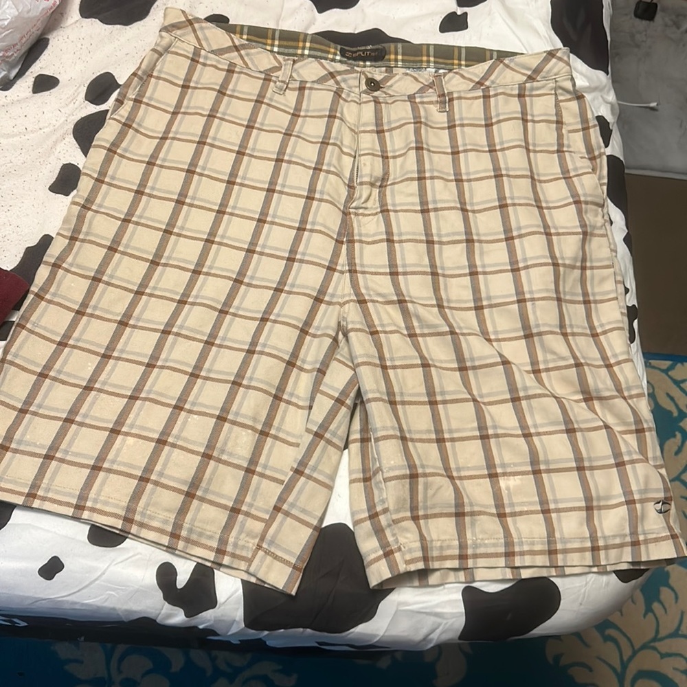 Men’s brown plaid ‘split’ shorts